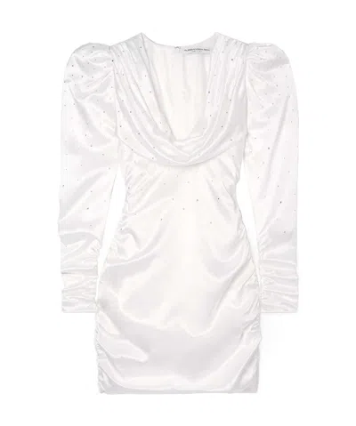 Alessandra Rich Draped Crystal-embellished Duchesse Silk-satin Mini Dress In White