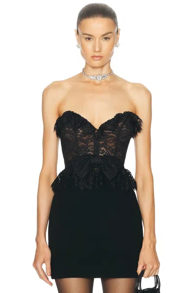 Alessandra Rich Strapless Bow-embellished Lace Bustier Top In Black