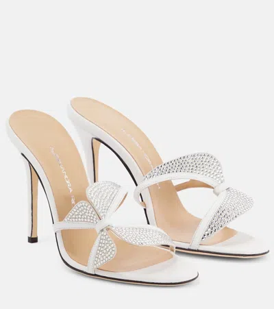 Alessandra Rich Butterfly Crystal-embellished Leather Mules In White