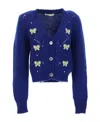 Alessandra Rich Alpaca Blend Cardigan With Butterfly Embroideries In Blue