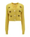 Alessandra Rich Butterfly-embroidered Pointelle Cardigan In Yellow