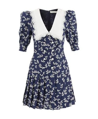 Alessandra Rich Butterfly-print Flared Minidress In Blue