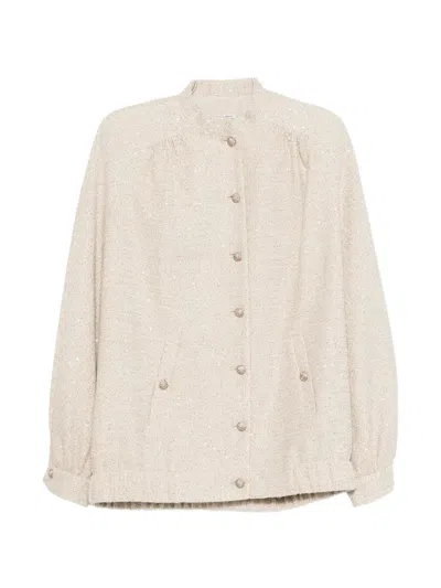 Alessandra Rich Buttoned Embellished Jacket In Neutral