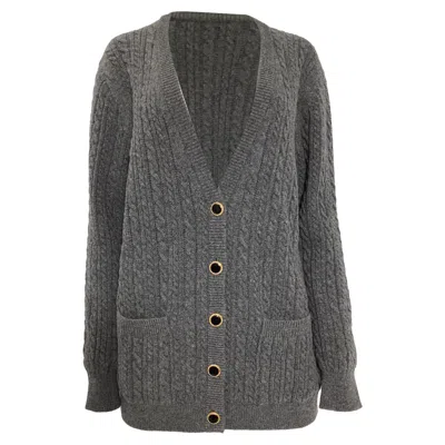 Pre-owned Alessandra Rich Cable-knit Buttoned Cardigan In Grey Wool
