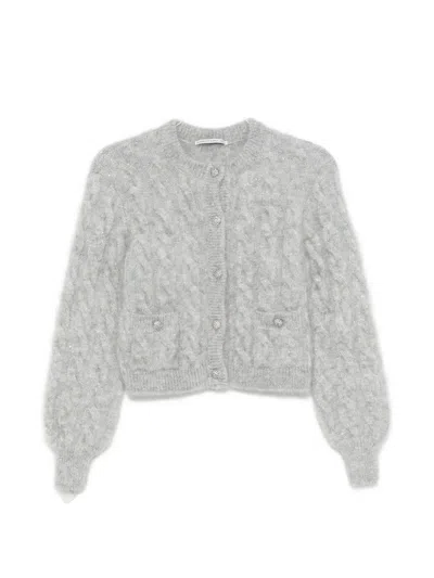 Alessandra Rich Cropped Sequin-embellished Cable-knit Cardigan In Gray