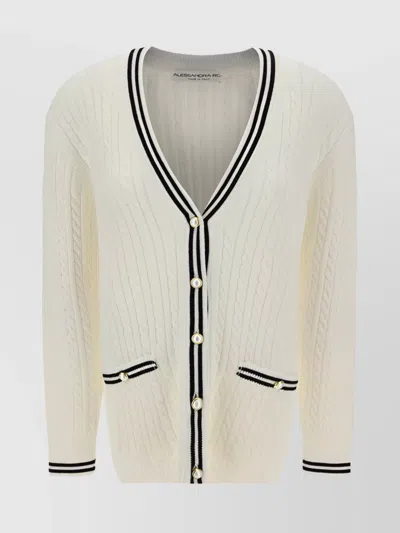 ALESSANDRA RICH CABLE KNIT COTTON CARDIGAN WITH PEARL BUTTONS