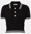 Alessandra Rich Braided Cotton Polo Shirt With Contrast Details In Black