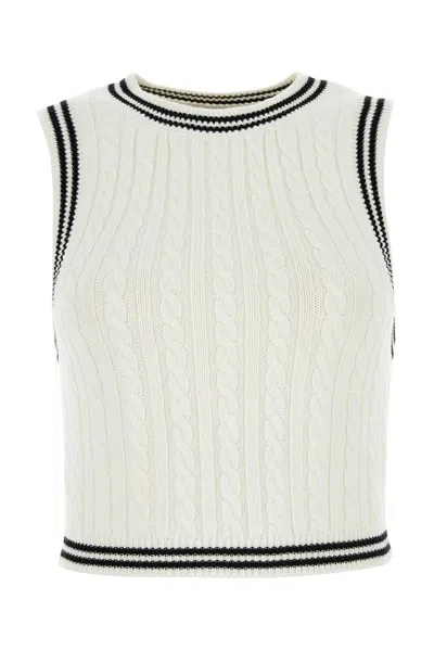 Alessandra Rich Cable Knit Cropped Top In White