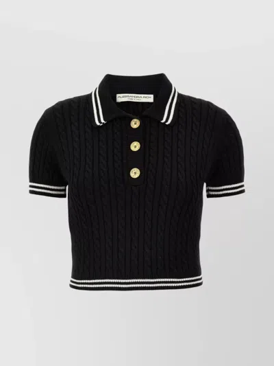 ALESSANDRA RICH CABLE KNIT POLO WITH RIBBED HEM