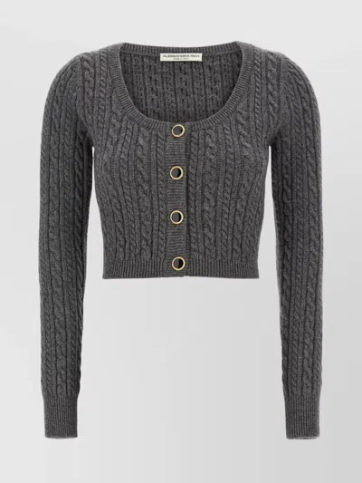 ALESSANDRA RICH CABLE KNIT SHORT WOOL CARDIGAN