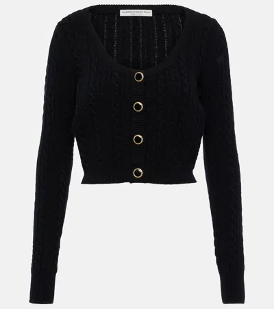 Alessandra Rich Cable-knit Wool Cardigan In Black