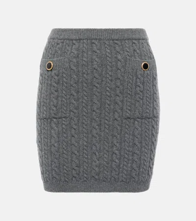 Alessandra Rich Cable-knit Wool Miniskirt In Gray