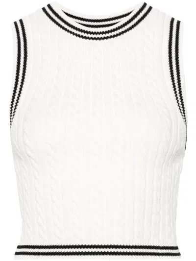 Alessandra Rich Cable Knitted Cropped Top In White