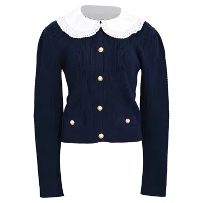 Alessandra Rich Cable-knit Cardigan In Navy Blue Cotton