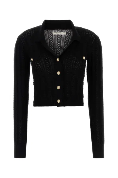 Alessandra Rich Cable-knit Cotton Cashmere Cardigan In Black