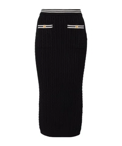Alessandra Rich Cable-knit Cotton Midi Skirt In Black