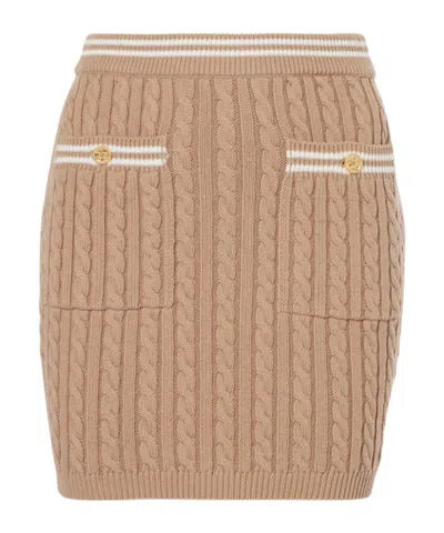 Alessandra Rich Cable-knit Cotton Miniskirt In Neutral