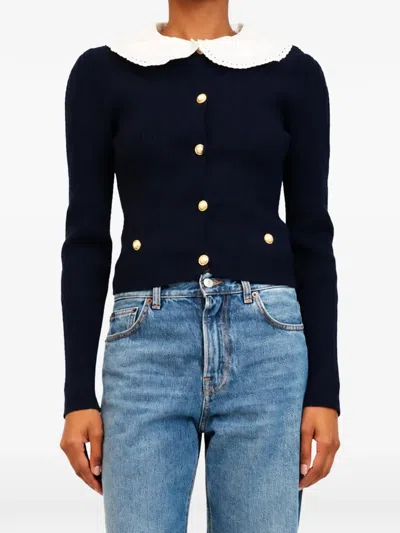 Pre-owned Alessandra Rich Cable-knit Cropped Cardigan In Blue