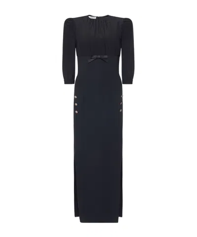 Alessandra Rich Cady Midi Dress With Splits In Black