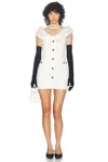 Alessandra Rich Mini Cady Dress With Maxi Collar In White