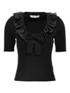 Alessandra Rich T-shirt With Ruffle And Bow Detail In Black