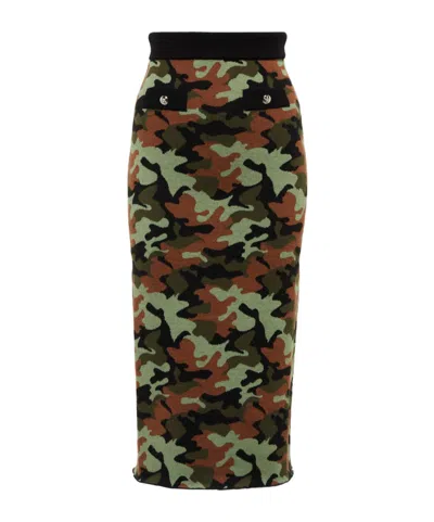 Alessandra Rich Camouflage Midi Skirt In Multicolor