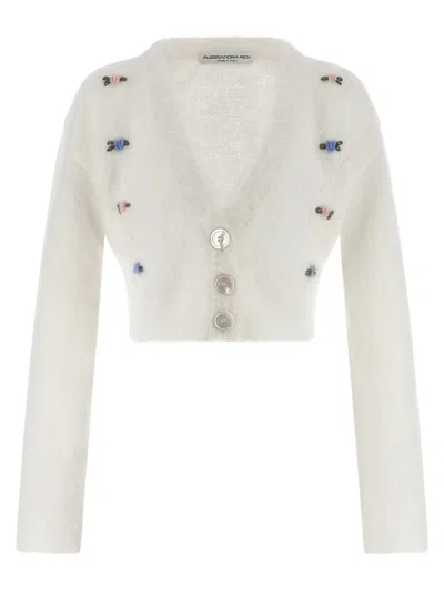 Alessandra Rich Embroidered Mohair Alpaca-wool Blend Cardigan In White
