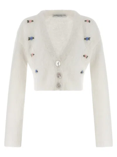 Alessandra Rich Carded Mohair Cardigan In Neutral