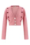 Alessandra Rich Mohair Embroidered Cropped Cardigan In Pink
