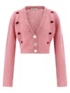 Alessandra Rich Mohair Embroidered Cropped Cardigan In Pink