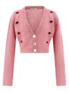 Alessandra Rich Mohair Embroidered Cropped Cardigan In Pink