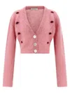 Alessandra Rich Mohair Embroidered Cropped Cardigan In Pink