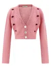 Alessandra Rich Mohair Embroidered Cropped Cardigan In Pink