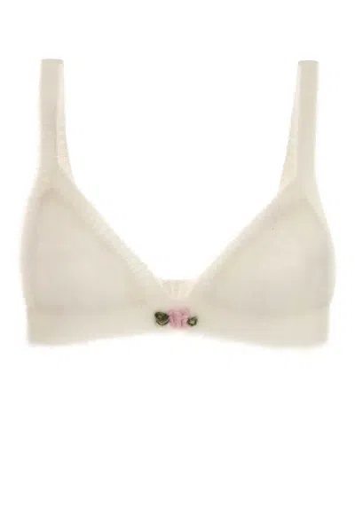 Alessandra Rich Carded Mohair Knit Bra With Embroidery In Neutral