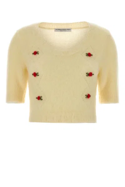 Alessandra Rich Carded Mohair Knit Jumper With Embroidery In Yellow