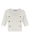 Alessandra Rich Short Sleeve Mohair Sweater In White
