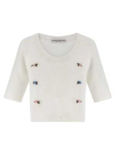 Alessandra Rich Carded Mohair Sweater In White