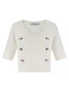 Alessandra Rich Short Sleeve Mohair Sweater In White