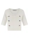 Alessandra Rich Short Sleeve Mohair Sweater In White