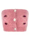 Alessandra Rich Mohair Top With Button Detailing And Floral Embroidery In Multi