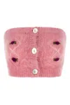 Alessandra Rich Mohair Top With Button Detailing And Floral Embroidery In Pink