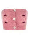 Alessandra Rich Mohair Top With Button Detailing And Floral Embroidery In Pink