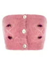 Alessandra Rich Mohair Top With Button Detailing And Floral Embroidery In Pink