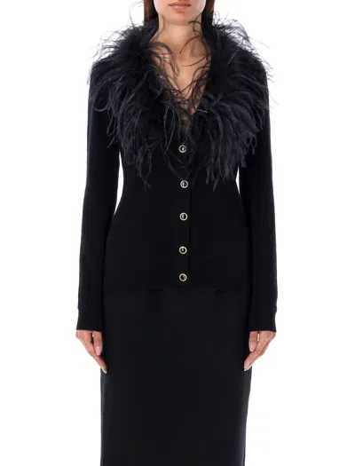 Alessandra Rich Cardigan Feather In Black