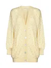Alessandra Rich Knitted Mohair Long Cardigan W/ Crystals In Pale Yellow
