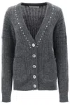 Alessandra Rich Stud-embellished V-neck Cardigan In Gray