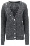 Alessandra Rich Stud-embellished V-neck Cardigan In Grigio