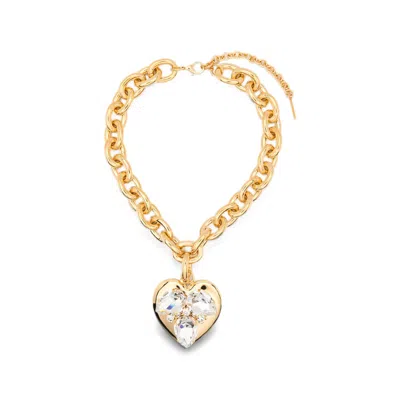 Alessandra Rich Chain-link With Crystal Heart Charm Bracelet In Gold