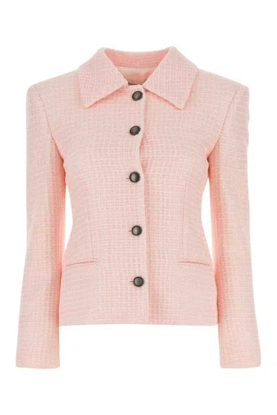 Alessandra Rich Check Pattern Embellished Tweed Blazer In Pink