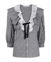Alessandra Rich Check-print Ruffle-collar Shirt In Gray
